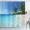ABAKUHAUS Ocean Shower Curtain, Anse Lazio Beach at Praslin Island Surfing Beach Scenic View Travel, Cloth Fabric Bathroom Decor Set with Hooks, 94