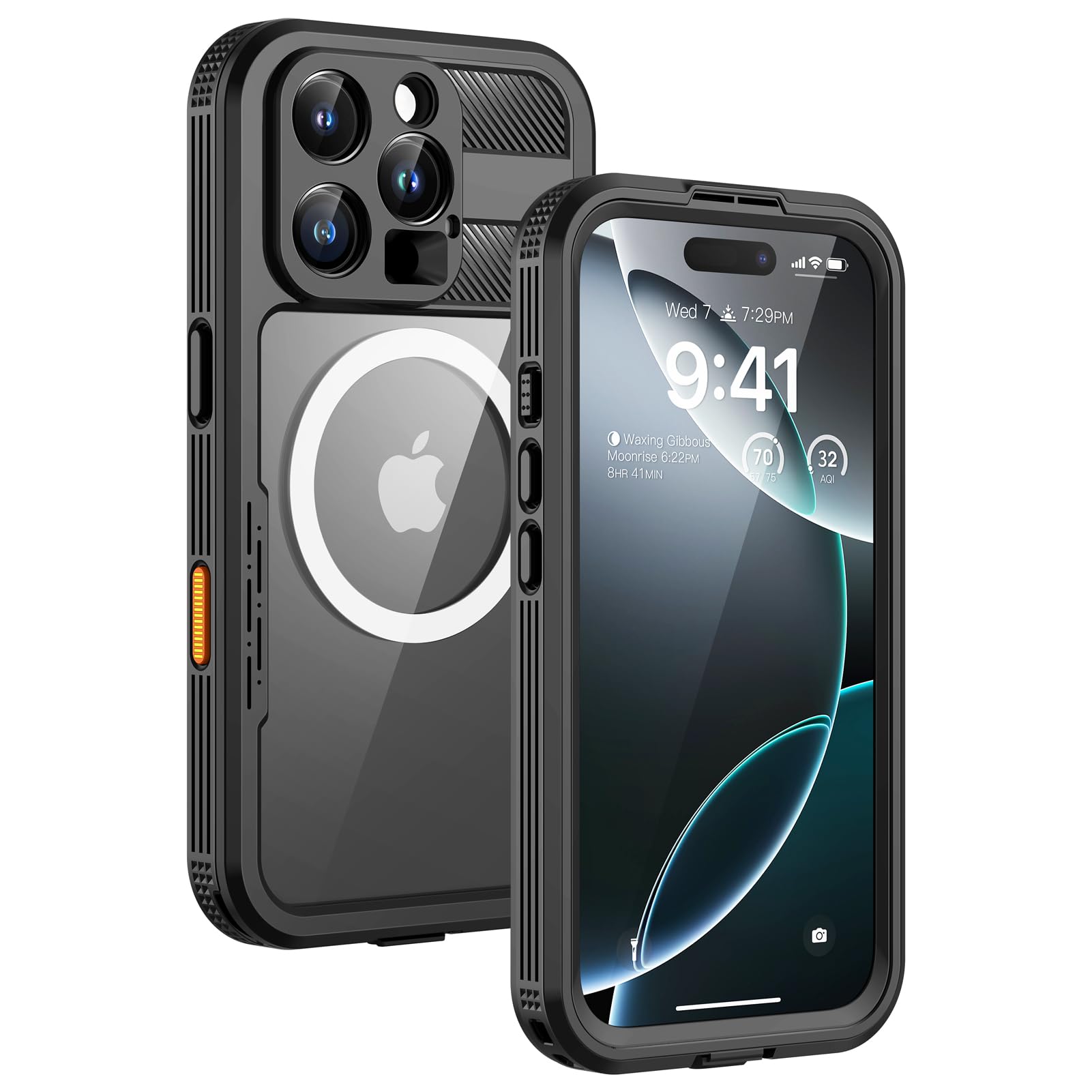 Lanhiem for iPhone 16 Pro Max Waterproof Case, [Compatible with MagSafe] Heavy Duty Shockproof Cover with Built in Screen Protector, Protective