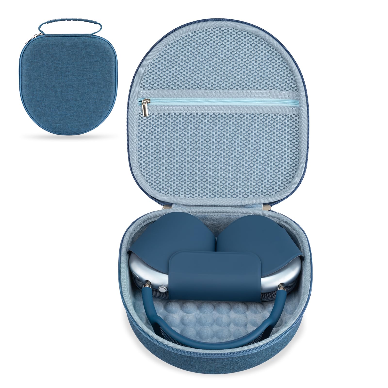 Case for Apple Airpods Max Headphones, Travel Portable Headphone Hard Case Cover Bag, Mesh Pouch with Zipper for Charger and Accessories (Blue case)