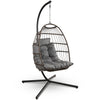 SereneLife Foldable Egg Chair with Stand, Hanging Rattan Wicker Swing for Indoor Outdoor Use, 159kg Capacity, Breathable Cushion & Headrest, Patio