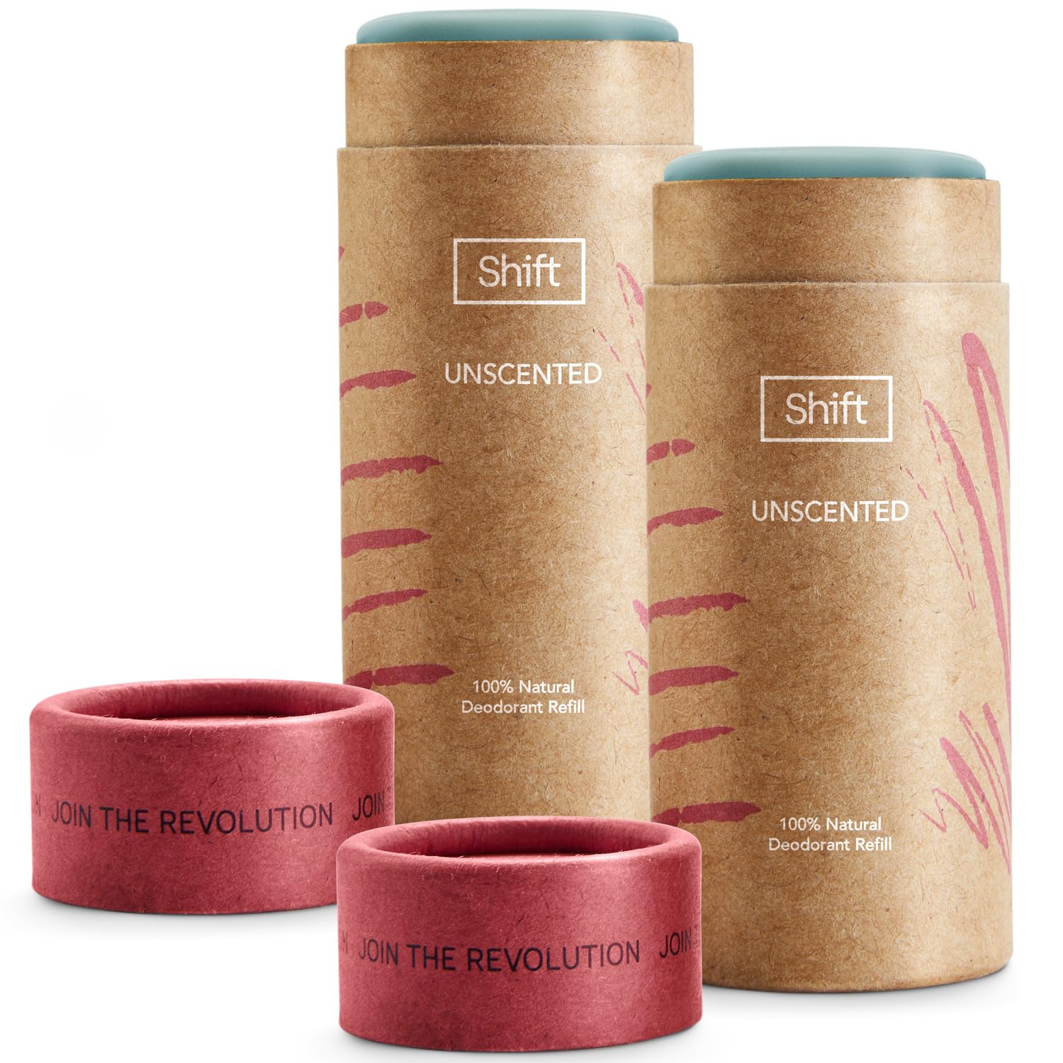 Shift - Natural Deodorant Stick Refill - Pack of 2 - Unscented Fragrance Free - 24 Hour Protection - 100% Effective
