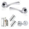 XFORT Polished Chrome Warped Lever On Rose Bathroom Pack, with Ball Bearing Hinges, Thumbturn Release and A Bathroom Lock, Ideal for Internal Wooden