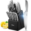 Knife Set, 16 Piece Kitchen Knifes Set with Block Wooden, German High-Carbon Stainless Steel Chef Knife, Steak Knives, Meat Scissors, Knife Sharpener
