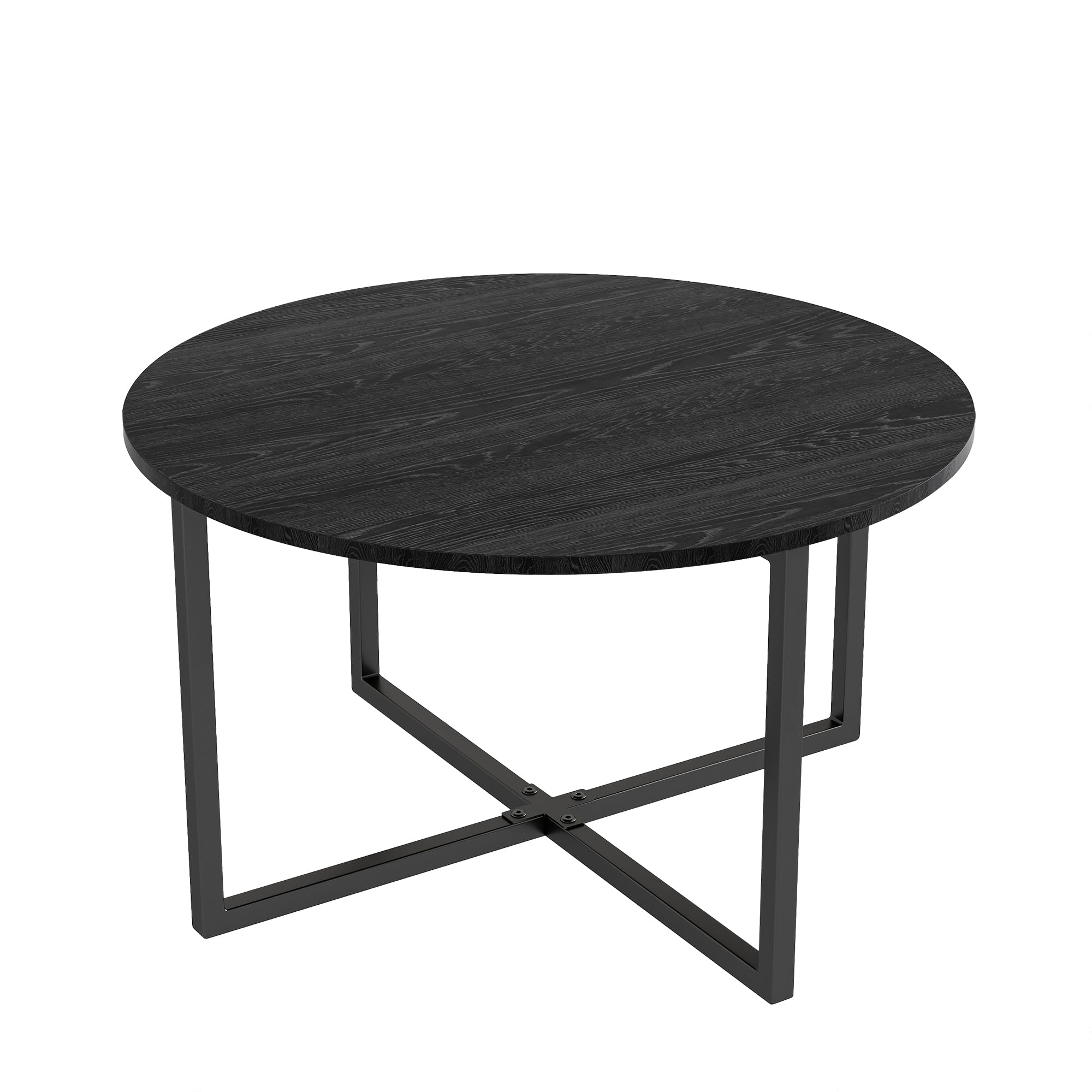 BOFENG Round Coffee Table Tea Table End Table Sofa Table for Living Room with Metal Legs,Black+Black