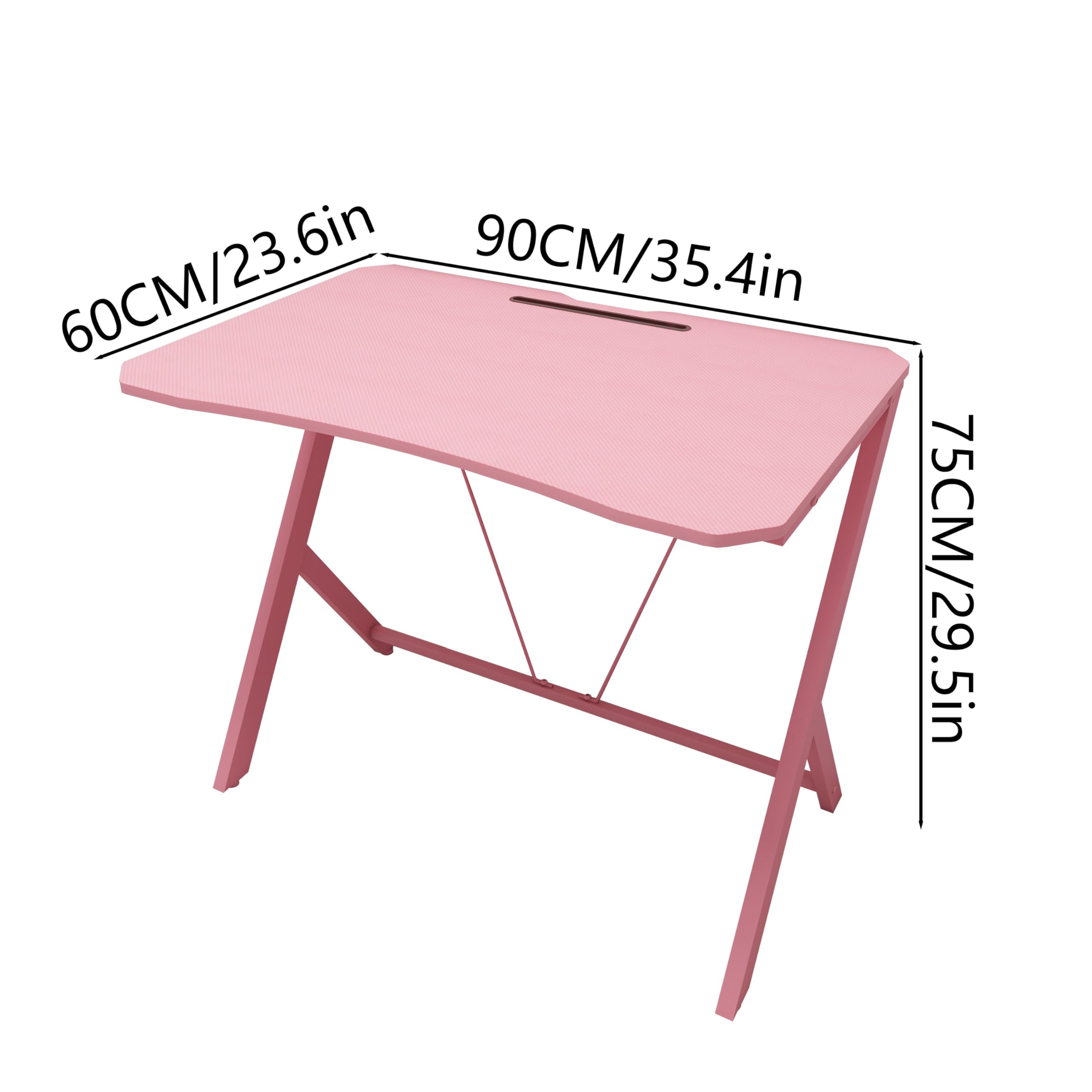 DEILALY Gaming Desk, 90cm Gaming PC desk, Long Standing Desk, Table for Gaming Home Office, Carbon fiber material desktop, Pink