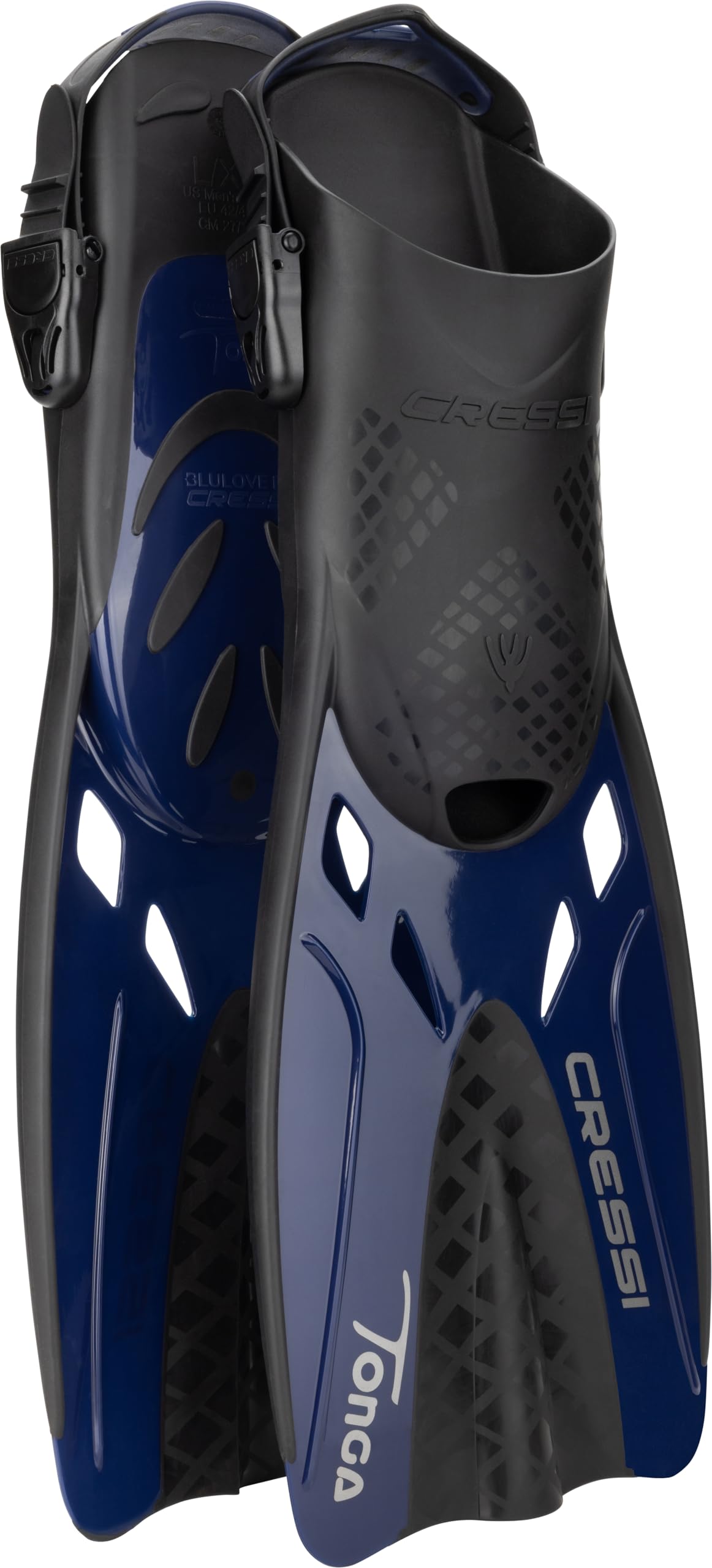 CRESSI Tino Adventure Set Clear/Blue Navy [S/M] - Snorkel Set Tonga Fins, Tino Mask and Scilla Snorkel for Snorkelling and Diving, Transparent/Blue