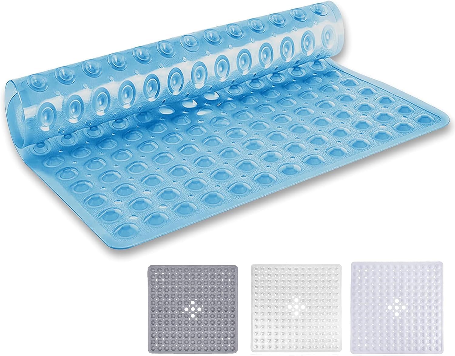 Ameha Square Shower Bath Mat Non Slip Anti Mould - Blue 53x53cm Bathroom Mats with Strong Suction Cups Grip and Drain Holes Shower Mats Machine