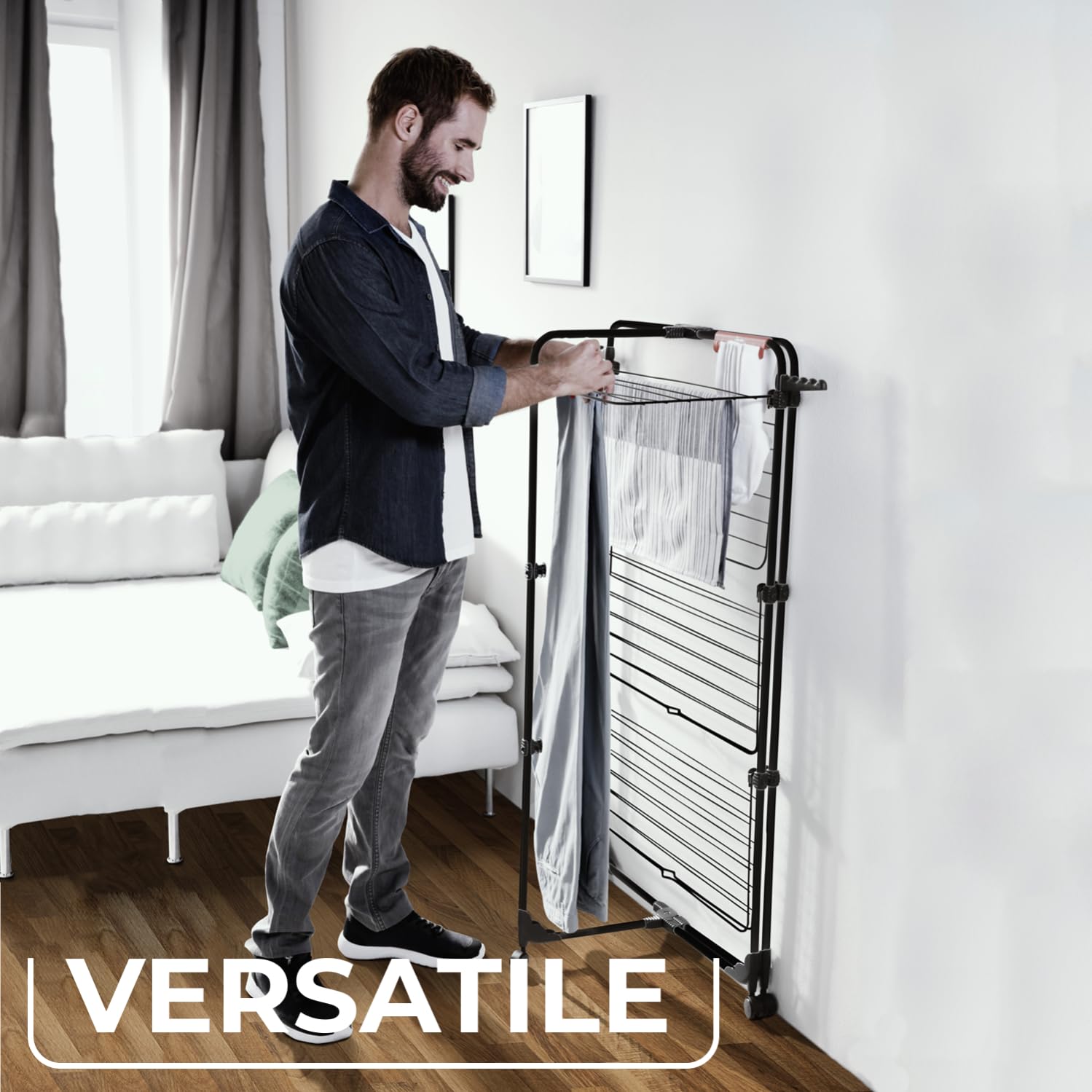 Vileda Mixer 3 Ultimate Clothes Airer (Black Edition) 30m of drying space Flexible Easy to move and transport Pivoting wheels Extra hanging space for