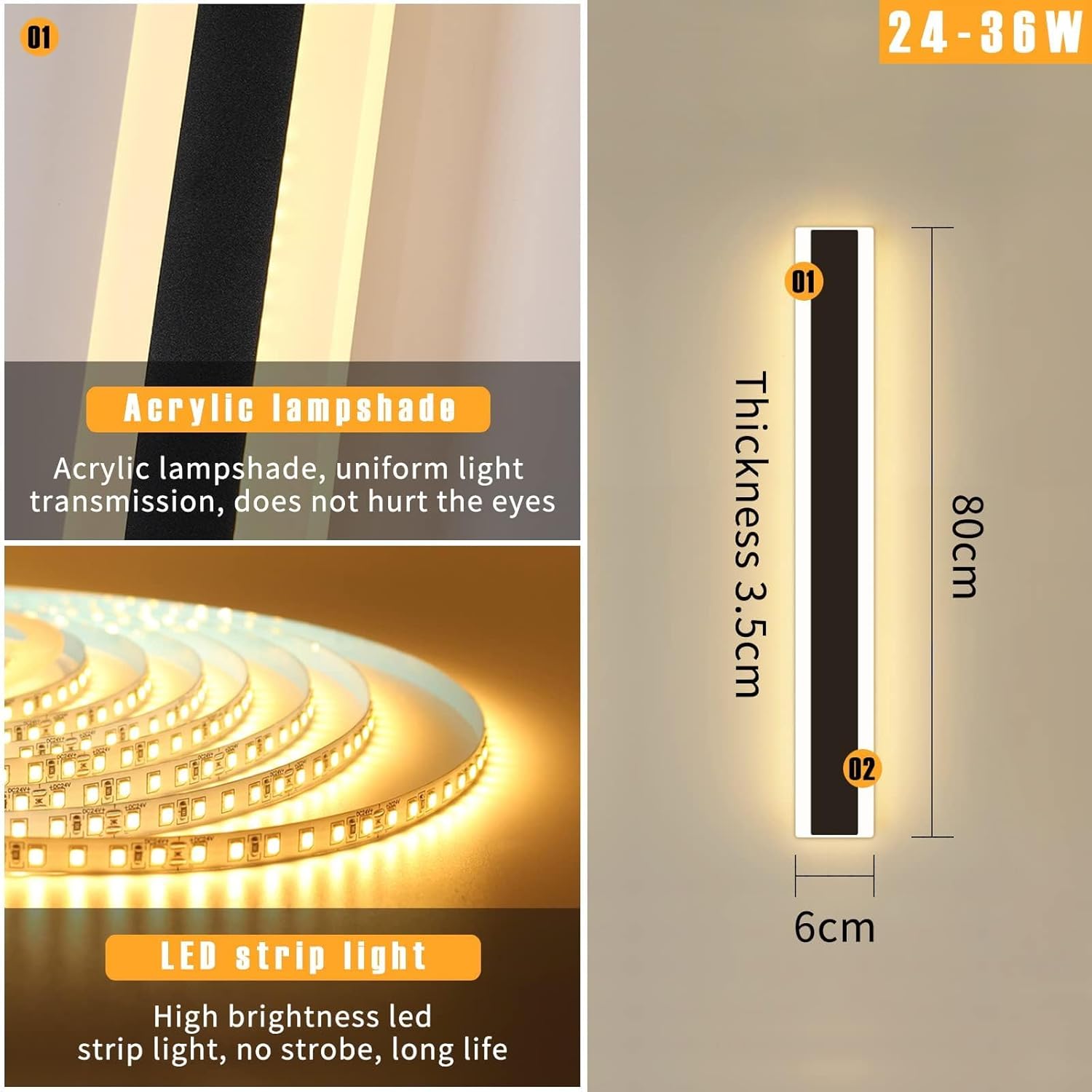 LED Outdoor Wall Light 80cm Modern Strip 31W IP65 3000K 4500K 6000K Mikeru