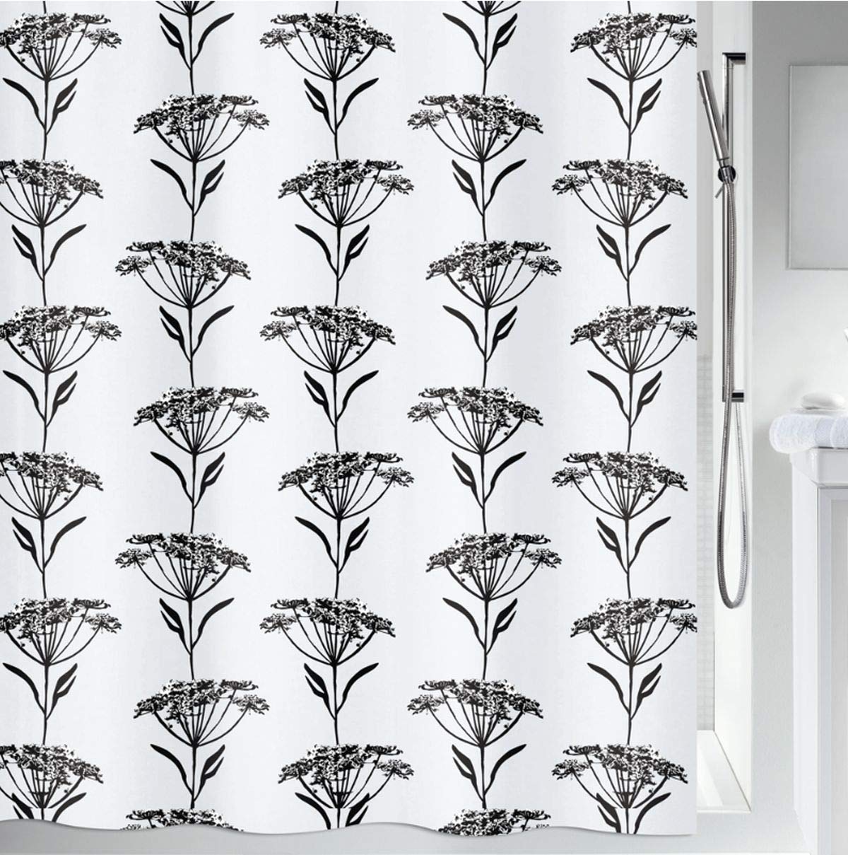 Spirella Naturesign Collection, Textile Shower Curtain, 180 x 200, 100% Polyester, Black