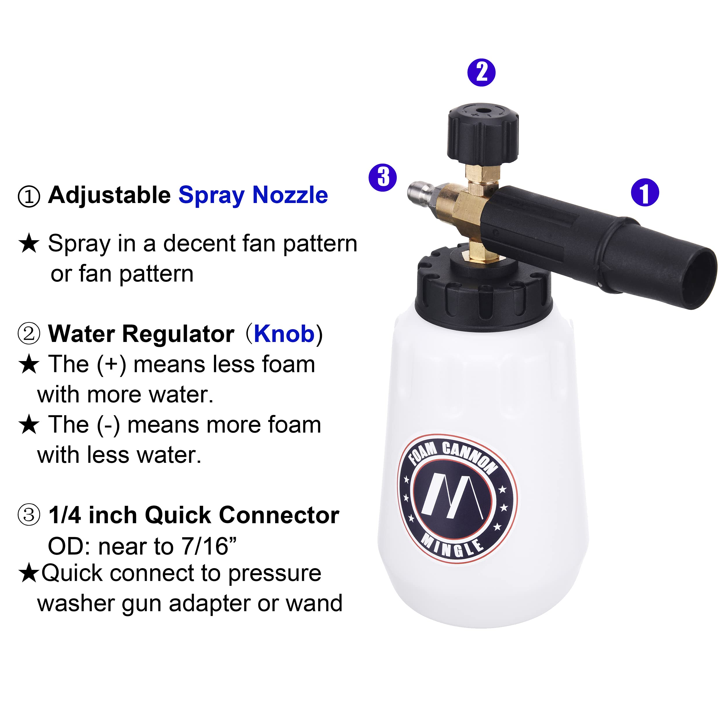 M Mingle Foam Cannon, Replacement Parts for Bosch (Not AQT), Husky and Pressure Washer, with 5 Nozzle Tips, 1/4 Inch Quick Connector