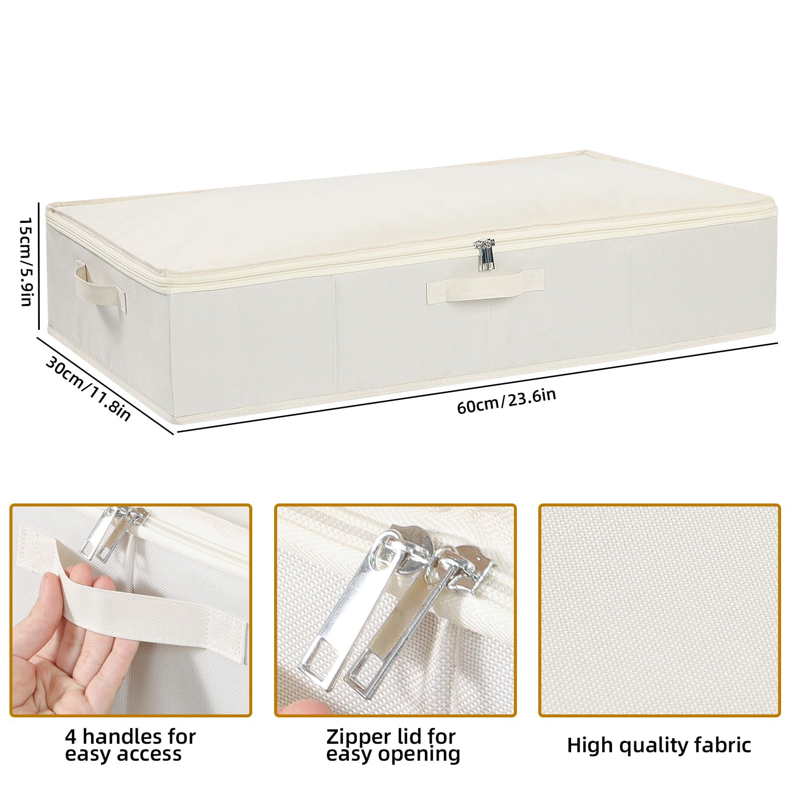 YheenLf 3-Pack Under Bed Storage Box with Lid, Foldable Wardrobe Organiser with Reinforced Handles for Blanket, Sheets, Clothing, Shoes, Beige,