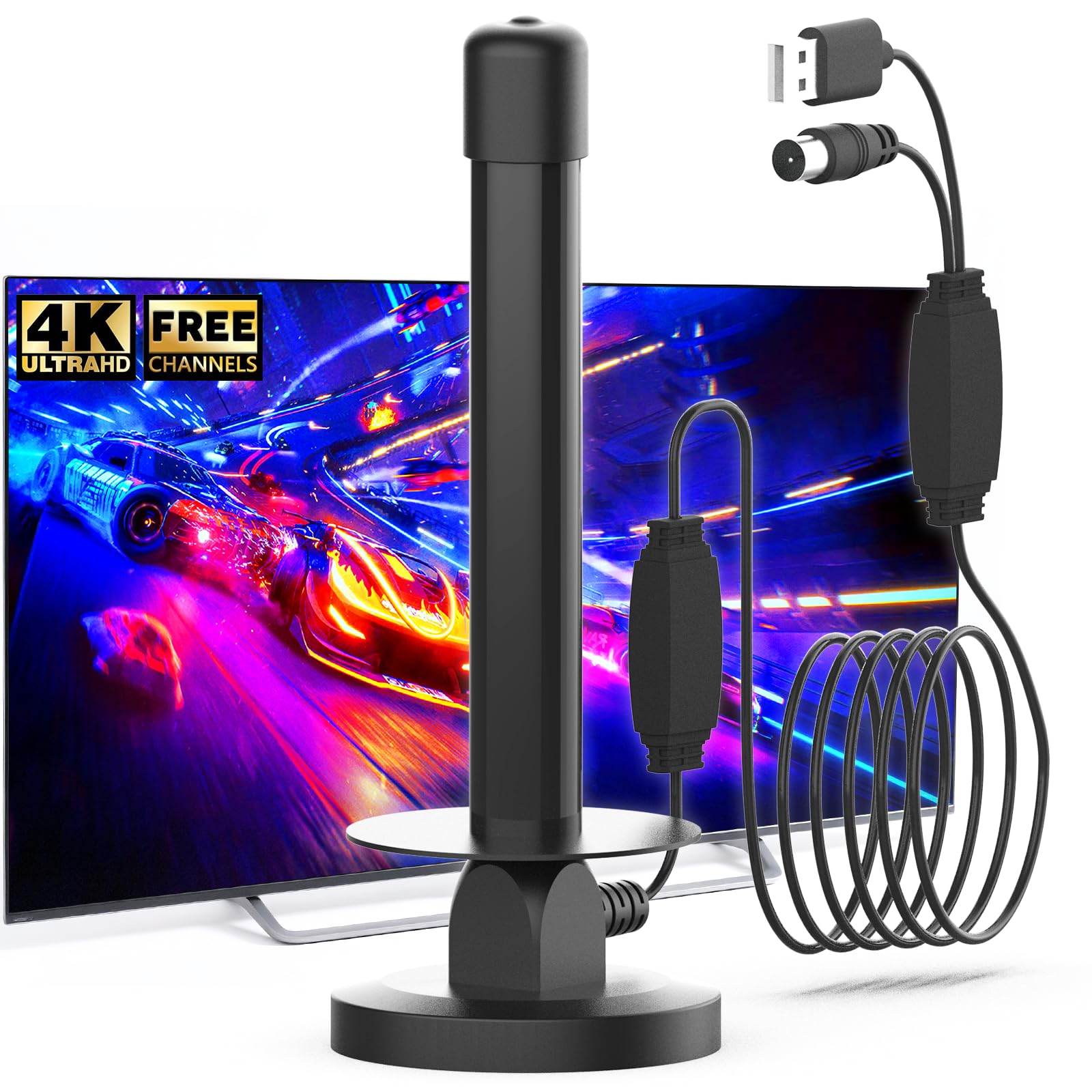 TV Aerial Indoor with Amplifier ? Magnetic Base 360? Signal Reception, Compatible with All TVs, Supports 8K 4K 1080P and Freeview HD Channels ?