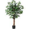 SOGUYI 120cm Artificial Ficus Tree with Natural Wood Trunk, Silk Fake Ficus Tree in Plastic Nursery Pot, Faux Plant for Office Home, Indoor Outdoor