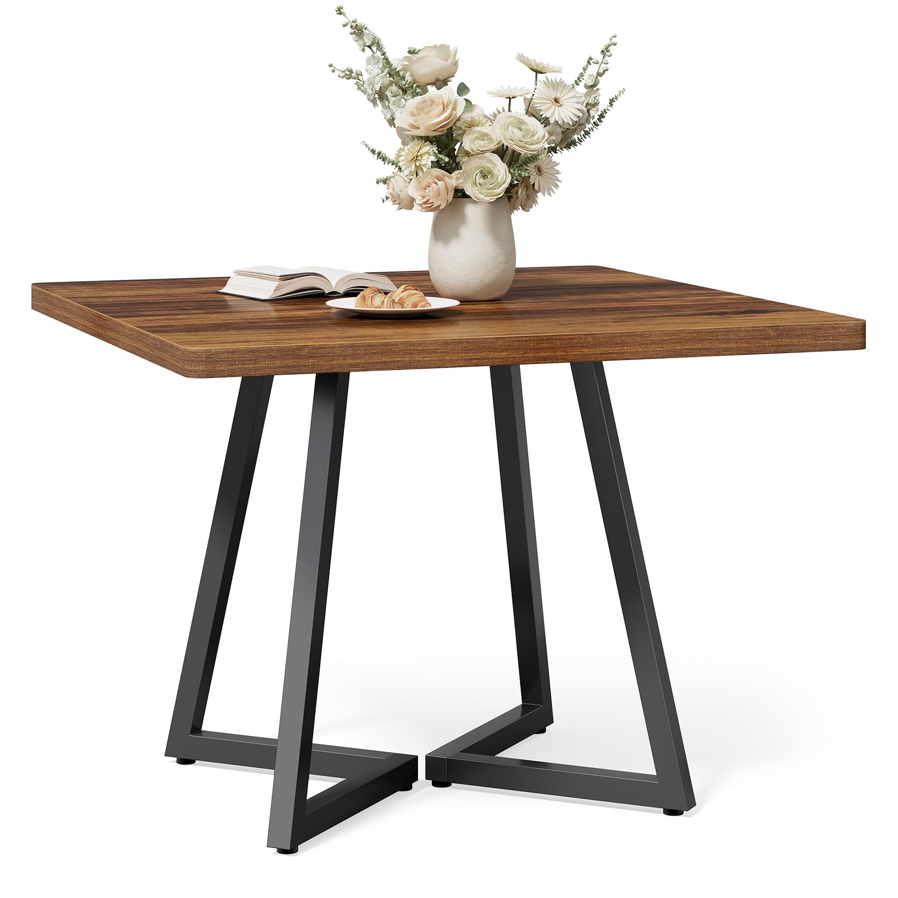 LITTLE TREE 31.5 Inches Small Dining Table for 4, Square Dinner Table for Small Space, Dining Room Tables, Rustic Brown Wooden Kitchen Table with