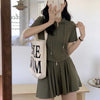Stylish Commuter Design Hooded Two-Zipper Short-Sleeve Culotte Two-Piece Set