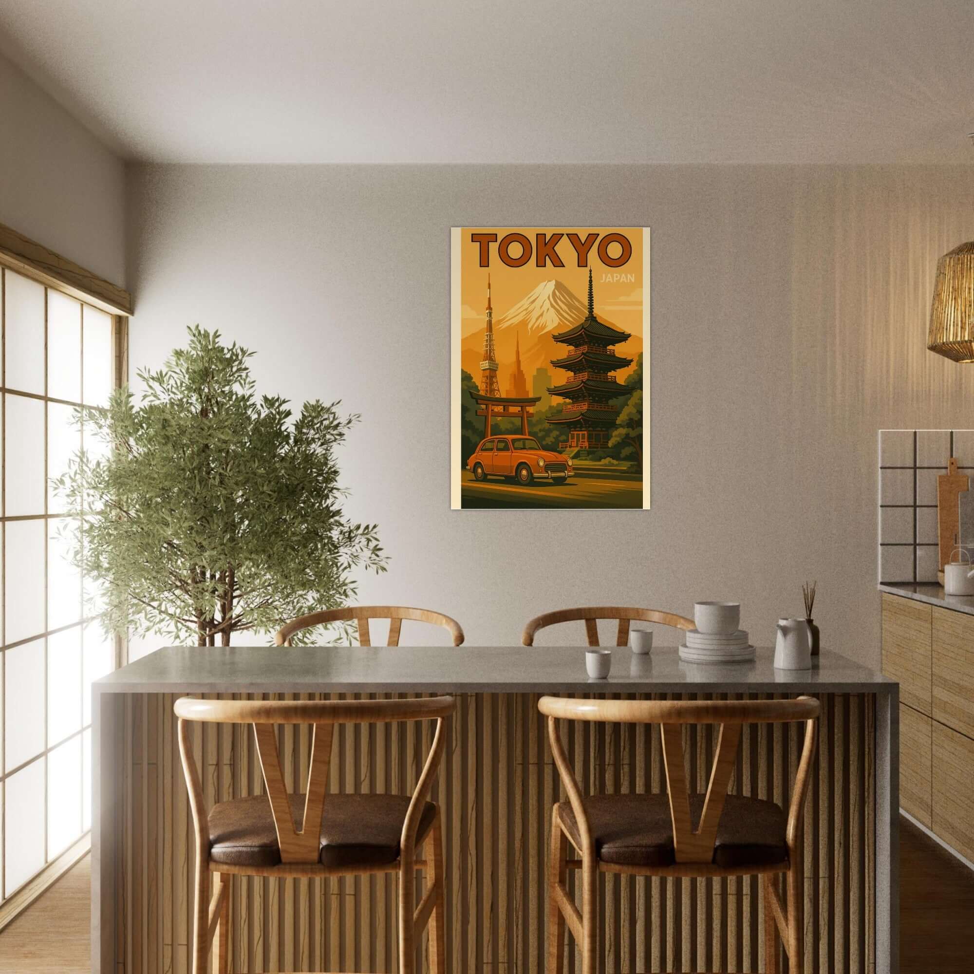 Vintage Tokyo Travel Poster – Retro Japan Wall Art with Mount Fuji