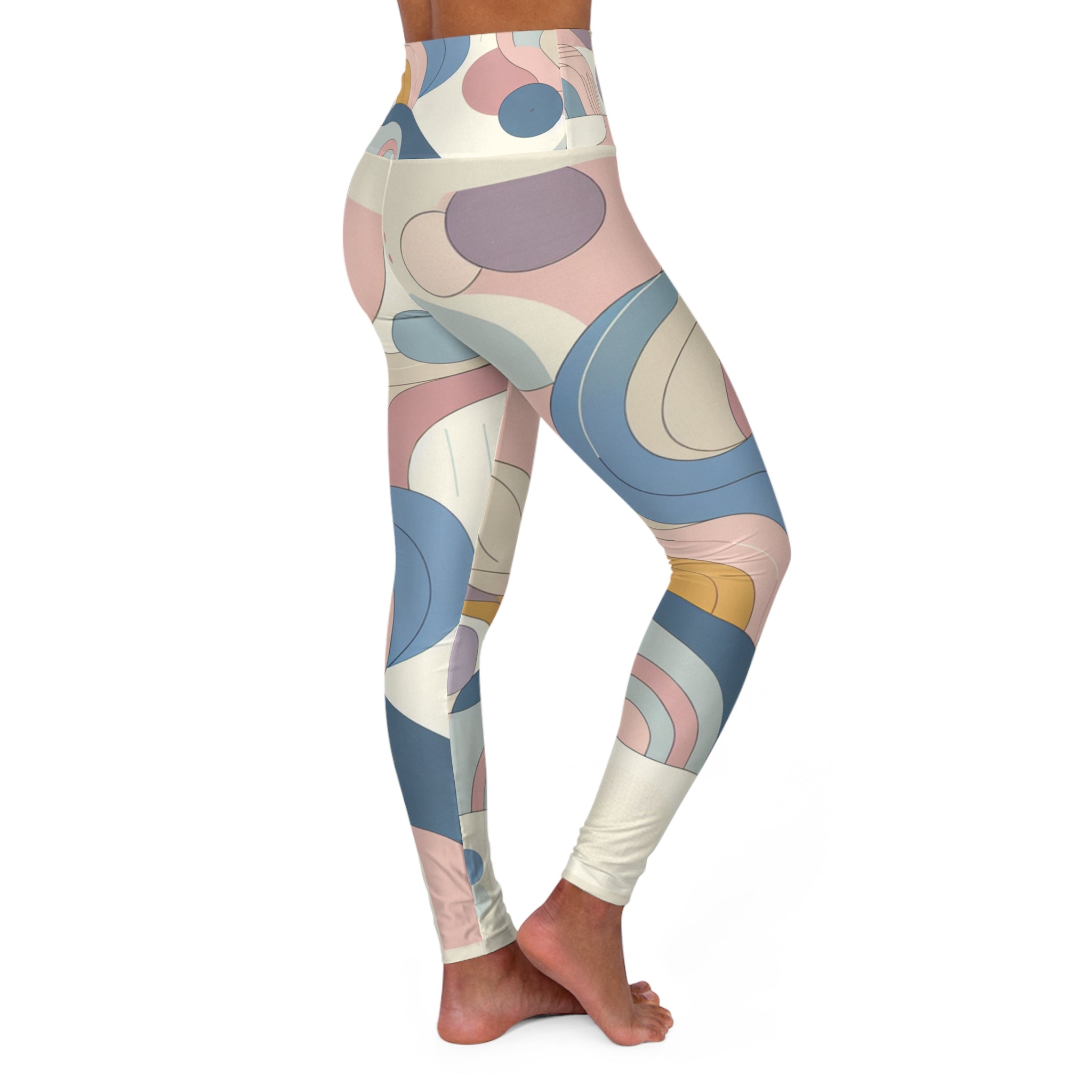 Elegant Abstract Pastel Leggings - Soft Blue, Pink, Lavender & Yellow Contemporary Design