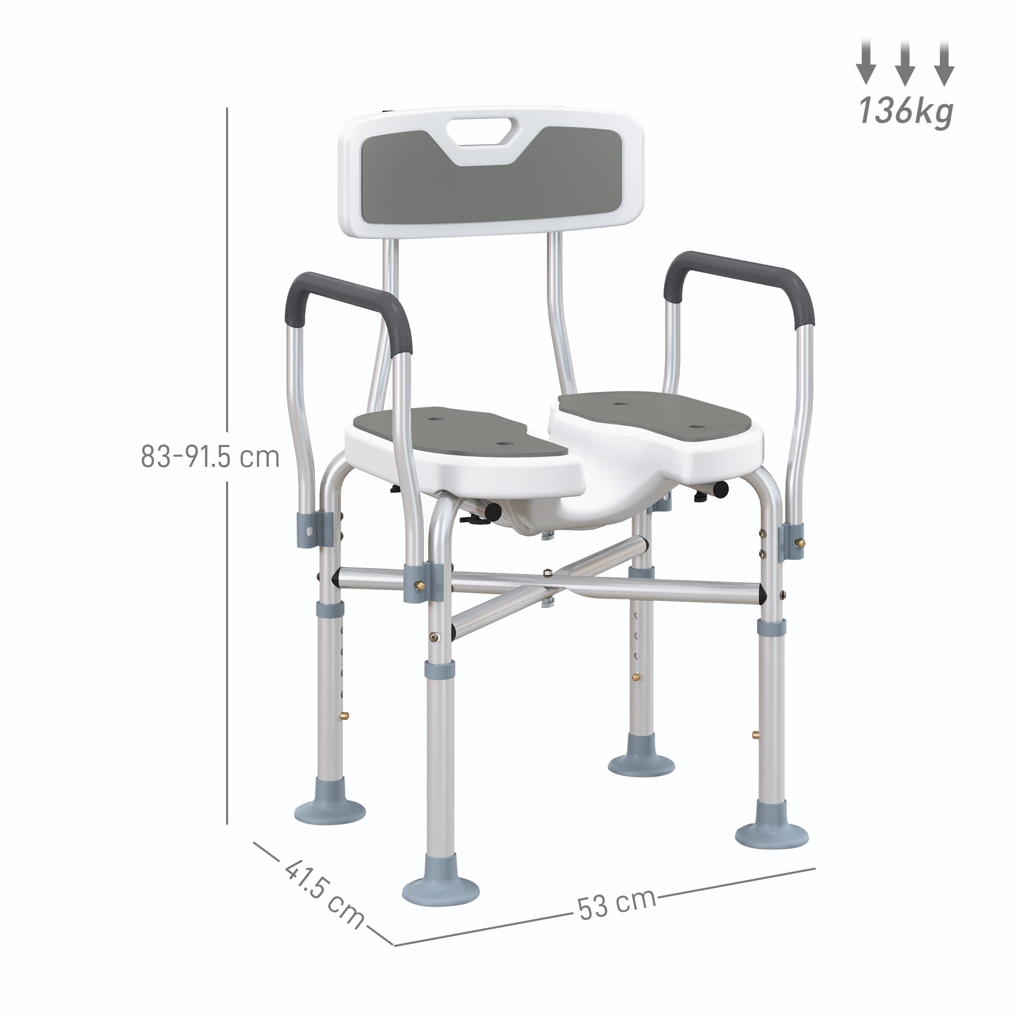 HOMCOM Padded Bath Chair with Slotted Seat and Adjustable Height, Grey
