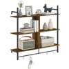 HOMCOM Wall Shelf Unit with 4 Hooks for Living Room Grey Wood Effect