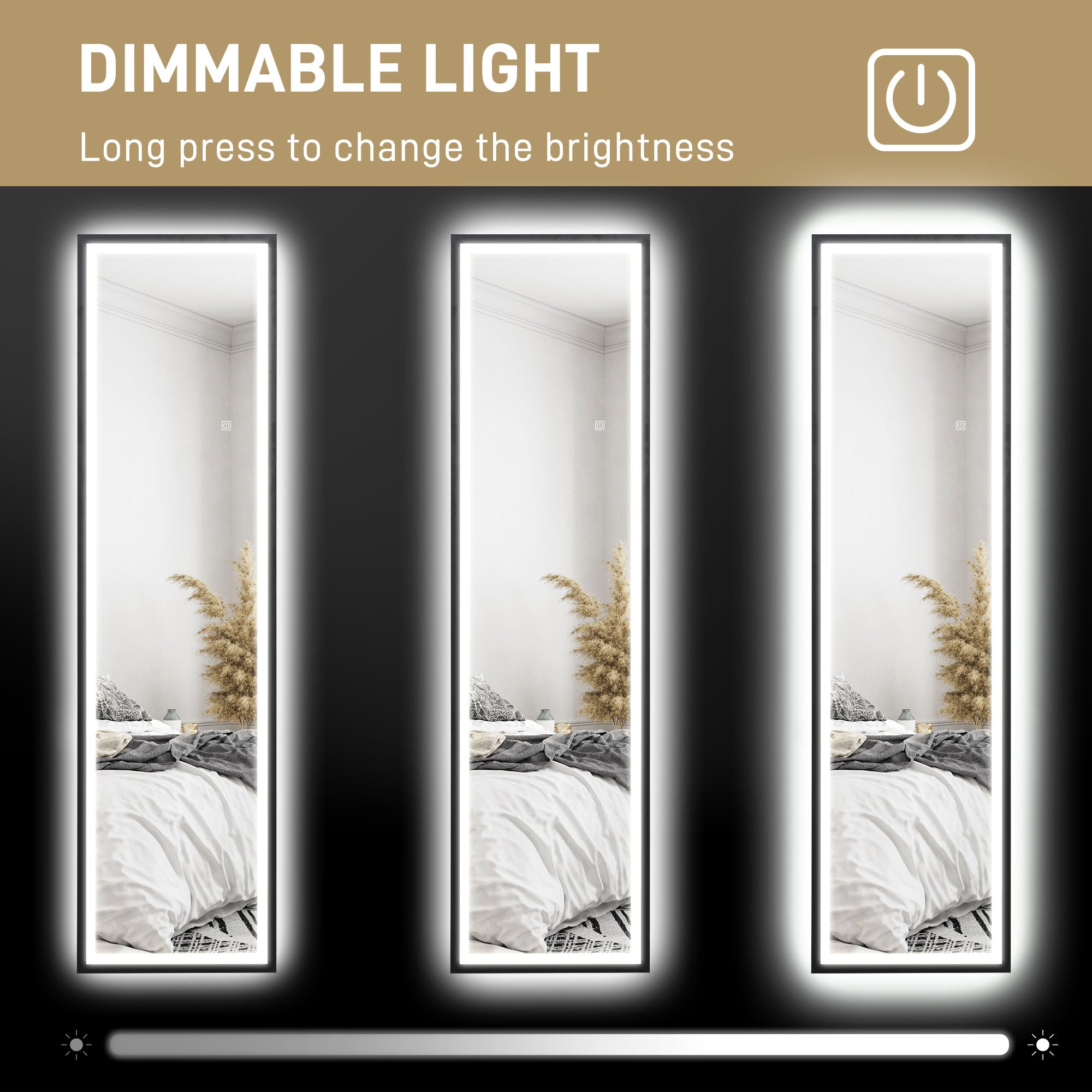 HOMCOM 150 x 40cm Full Length Mirror w/ Adjustable Lights Metal Frame Black