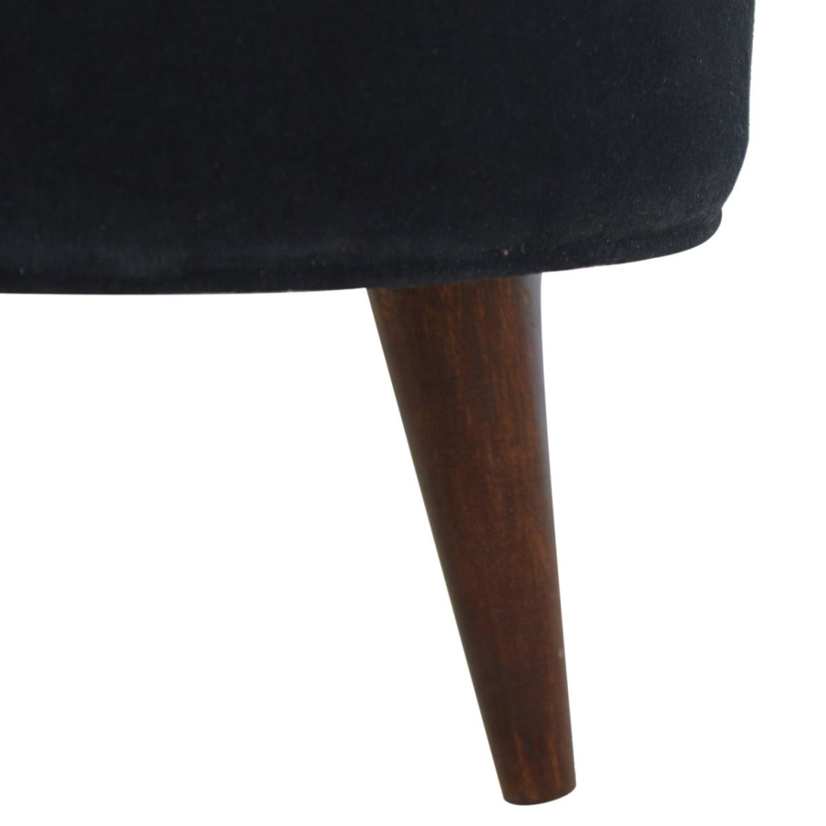 Artisan Furniture Solid Mango Wood Black Velvet Nordic Style Footstool