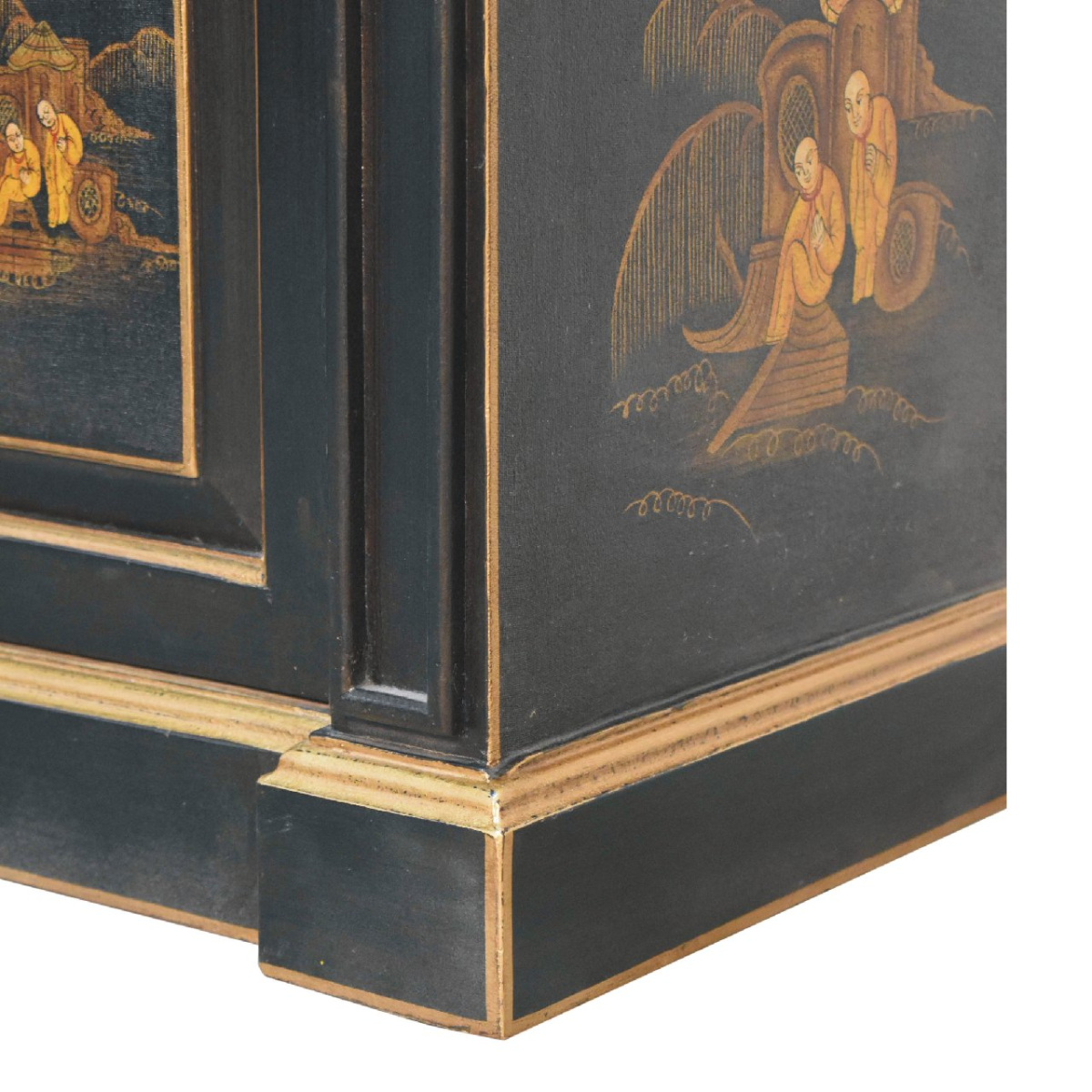 Artisan Furniture Solid Wood Oriental Hand-Painted Wine Cabinet, Black, 2 Doors