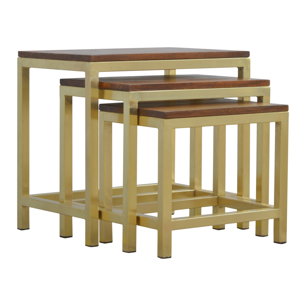 Artisan Furniture Solid Mango Wood Chunky Gold Stool Set of 3