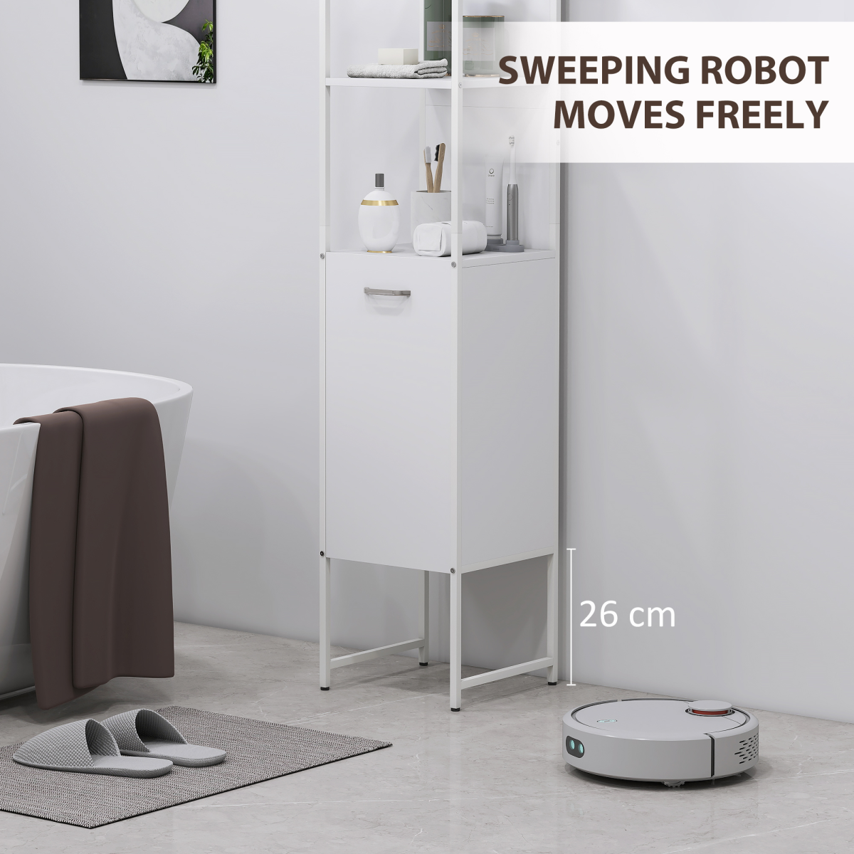HOMCOM Tall Bathroom Cabinet with 3 Open Shelves Adjustable Shelf