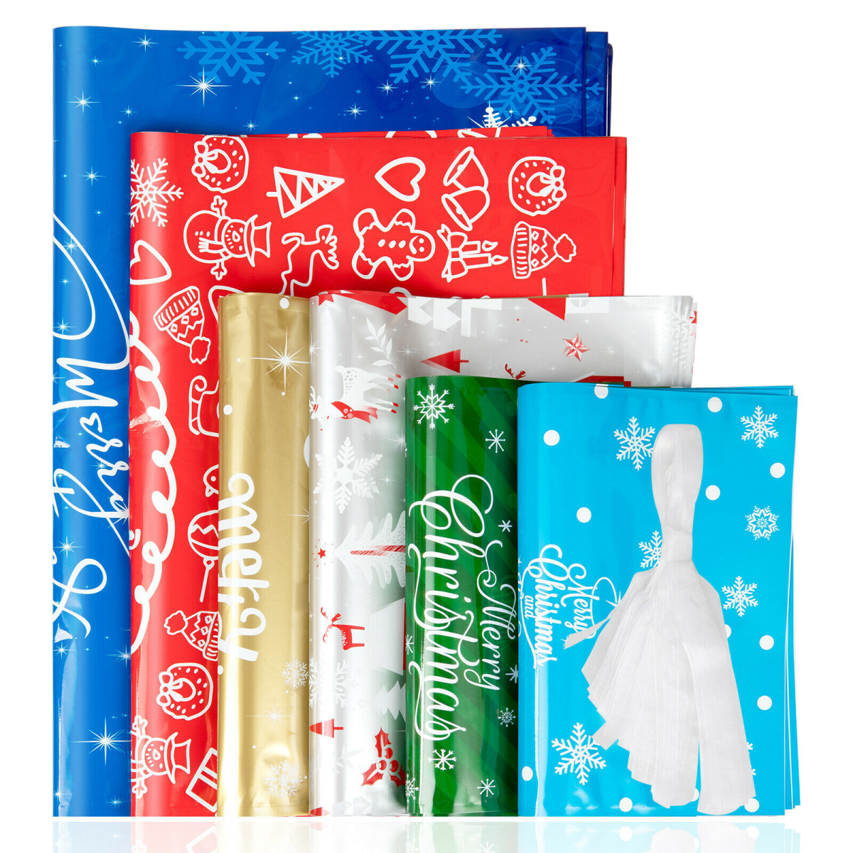 30pcs Christmas Gift Bags Santa Printed Packaging Xmas Treat Foil Drawstring Bag