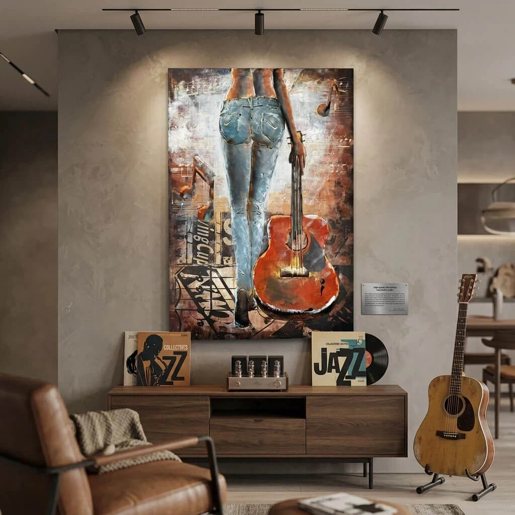 Handcrafted Woman with Guitar Back View 3D Metal Wall Art Home Decor Living Room Wall Decor