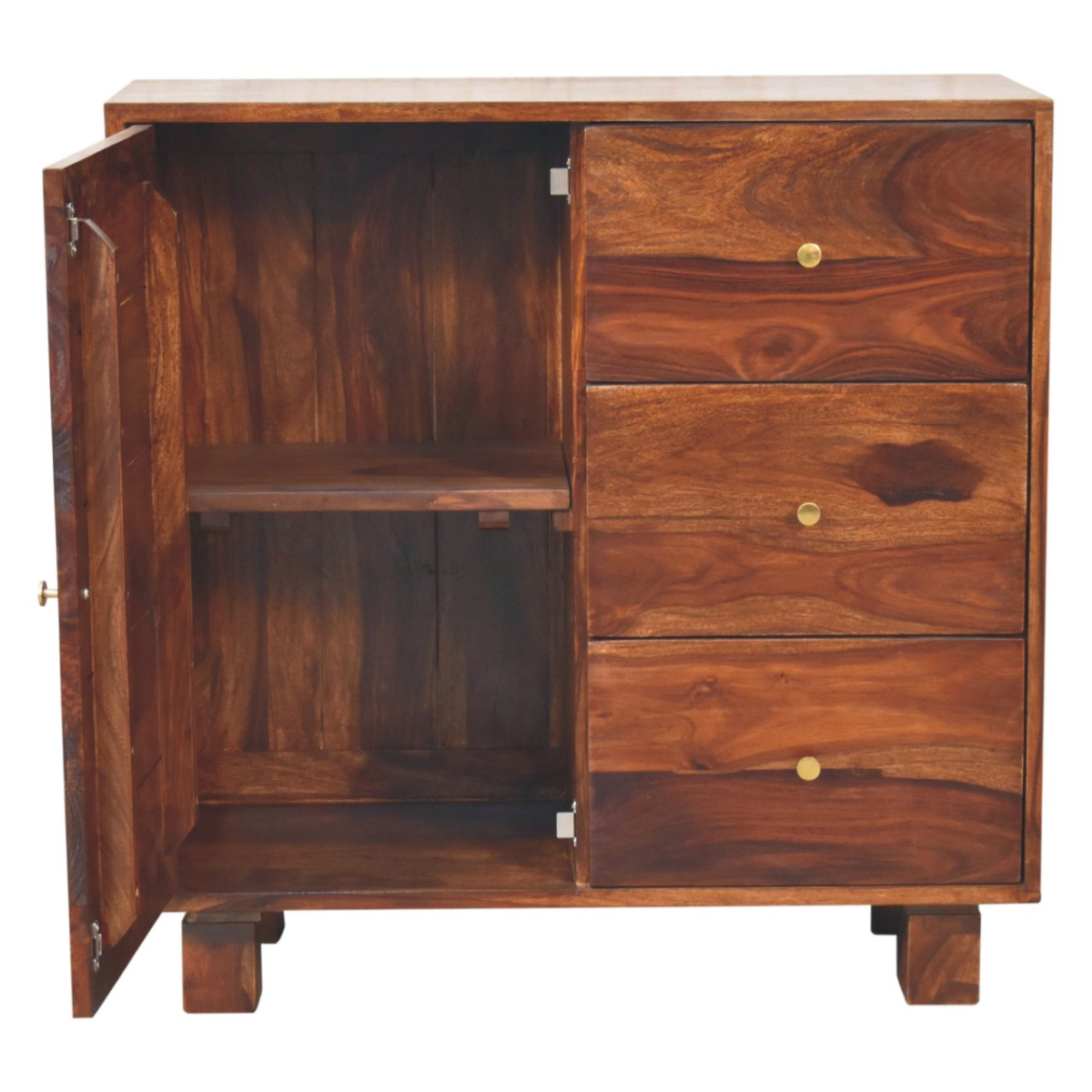 Artisan Furniture Solid Wood Tula Mini Sideboard, Brown, 3 Drawers and 1 Door