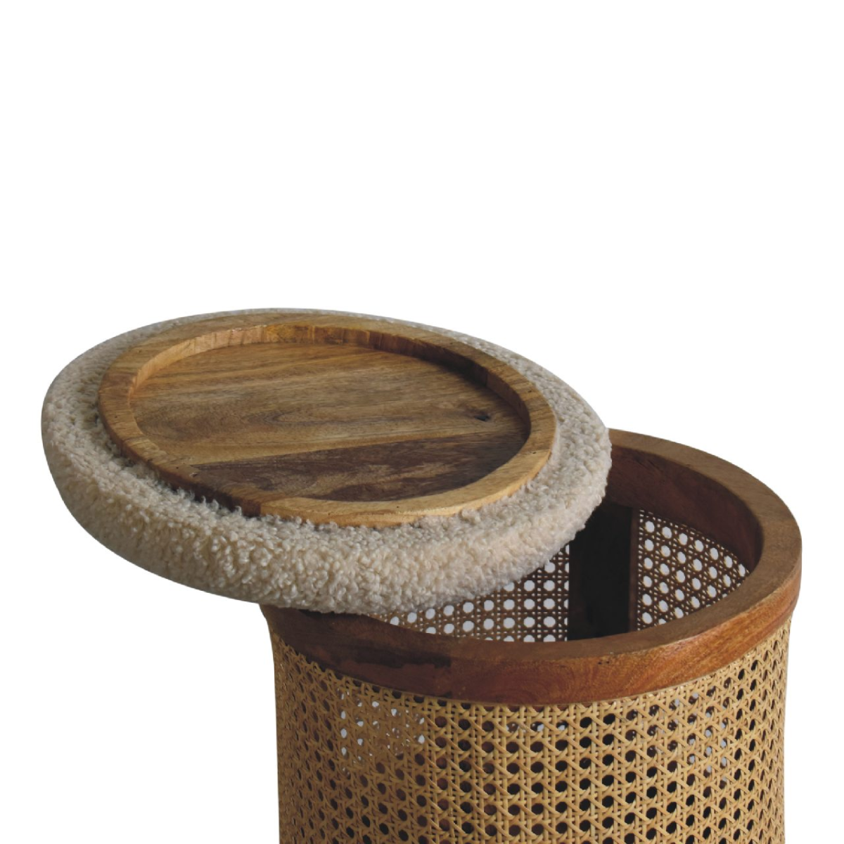 Artisan Furniture Solid Mango Wood Cream Boucle Larissa Footstool