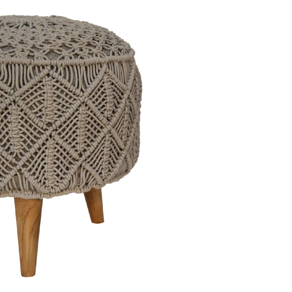 Artisan Furniture Solid Mango Wood Crotchet Grey Footstool
