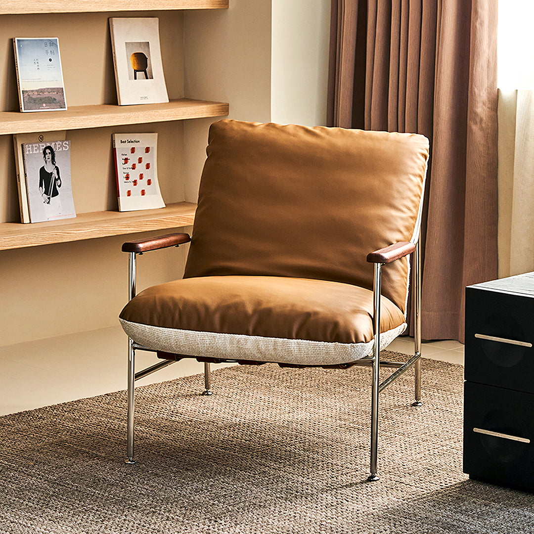 Prasad Lounge Chair Armchair With Ottoman, Real Leather