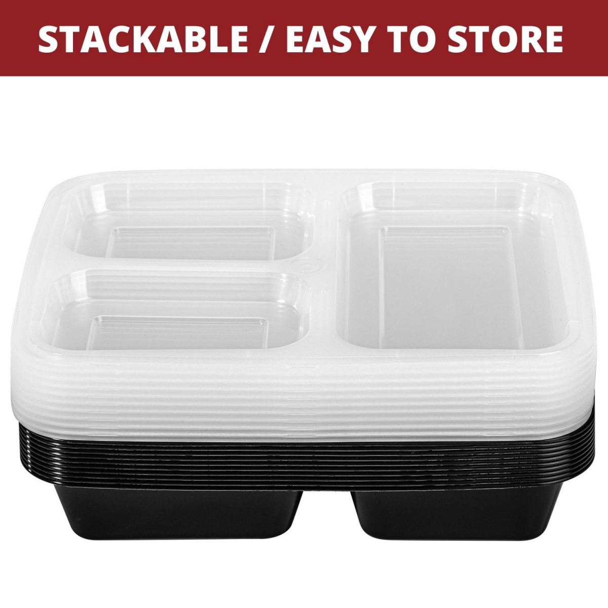VINSANI 20pk 3 COMPARTMENTS MEAL PREP CONTAINERS 1010477