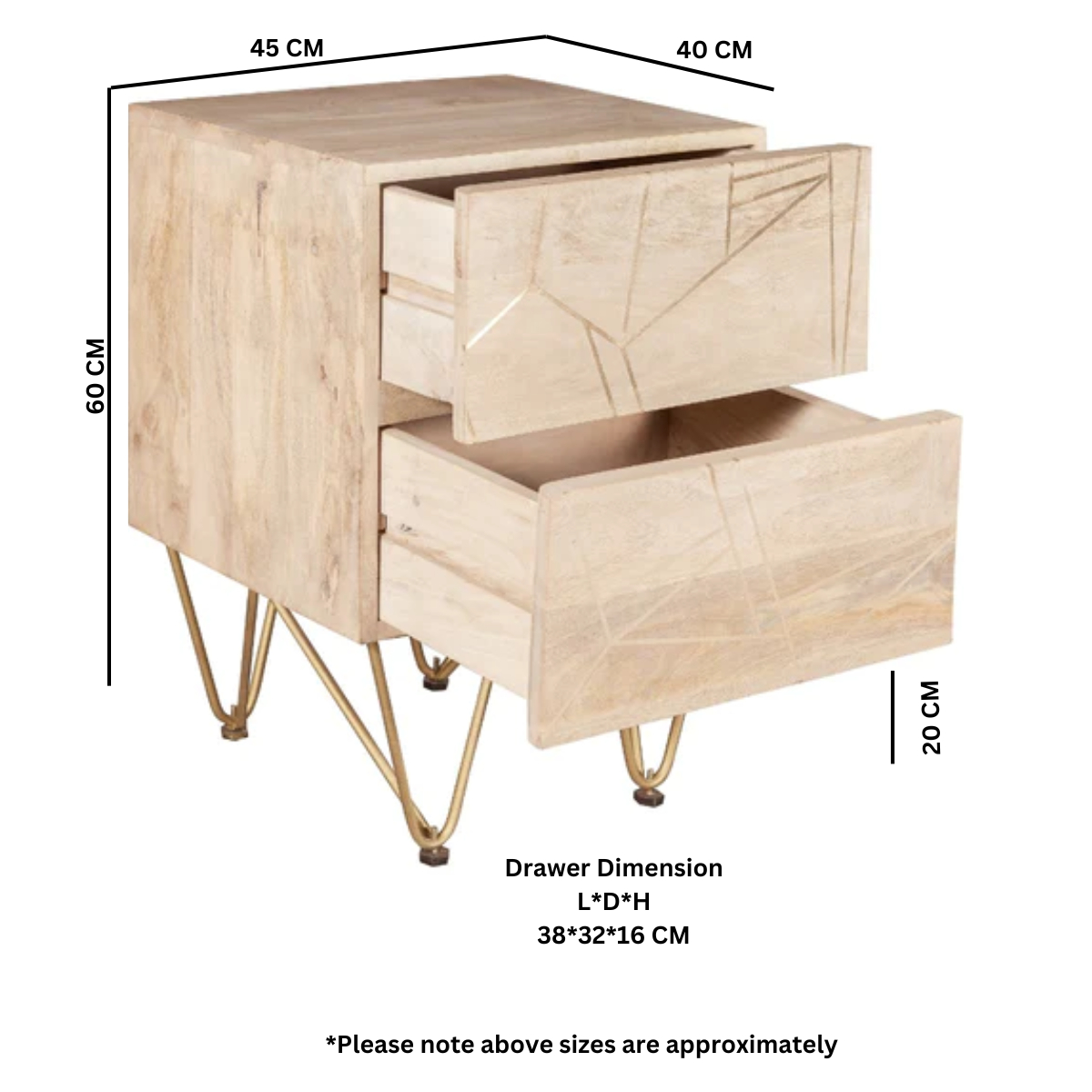 Light Gold 2 Drawer Side Table