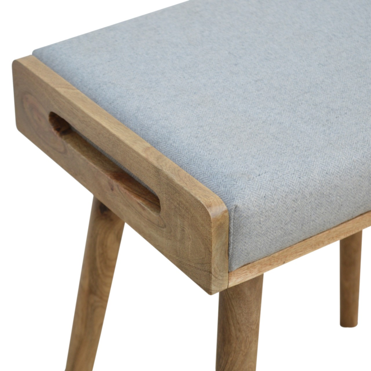 Artisan Furniture Solid Mango Wood Grey Tweed Tray Style Footstool