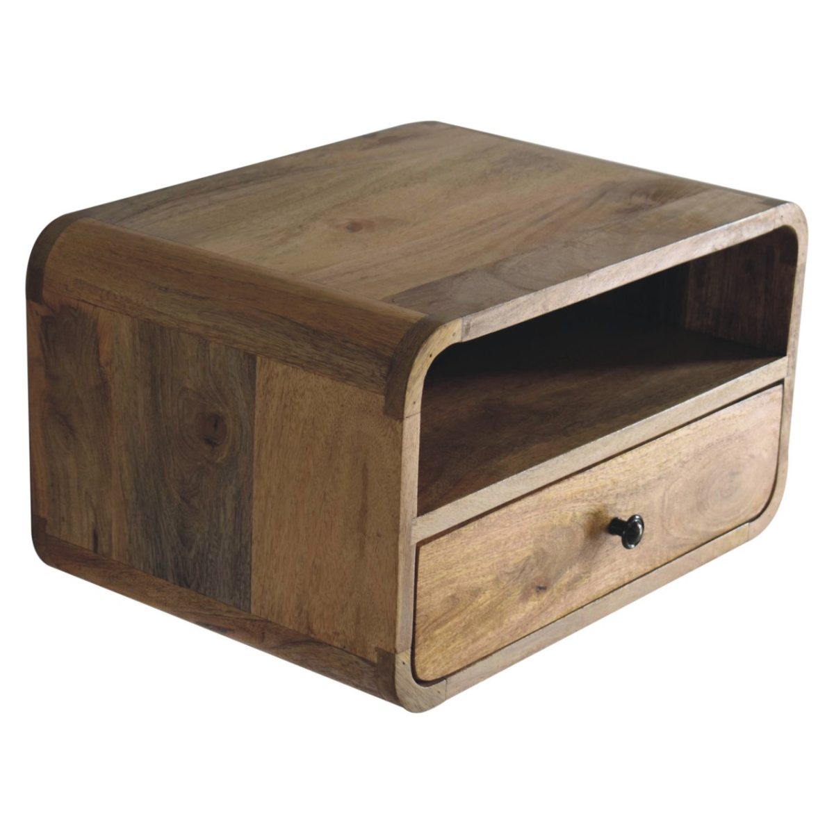Artisan Furniture Solid Wood Large Oak-ish Curve Upper Slot Floating Bedside