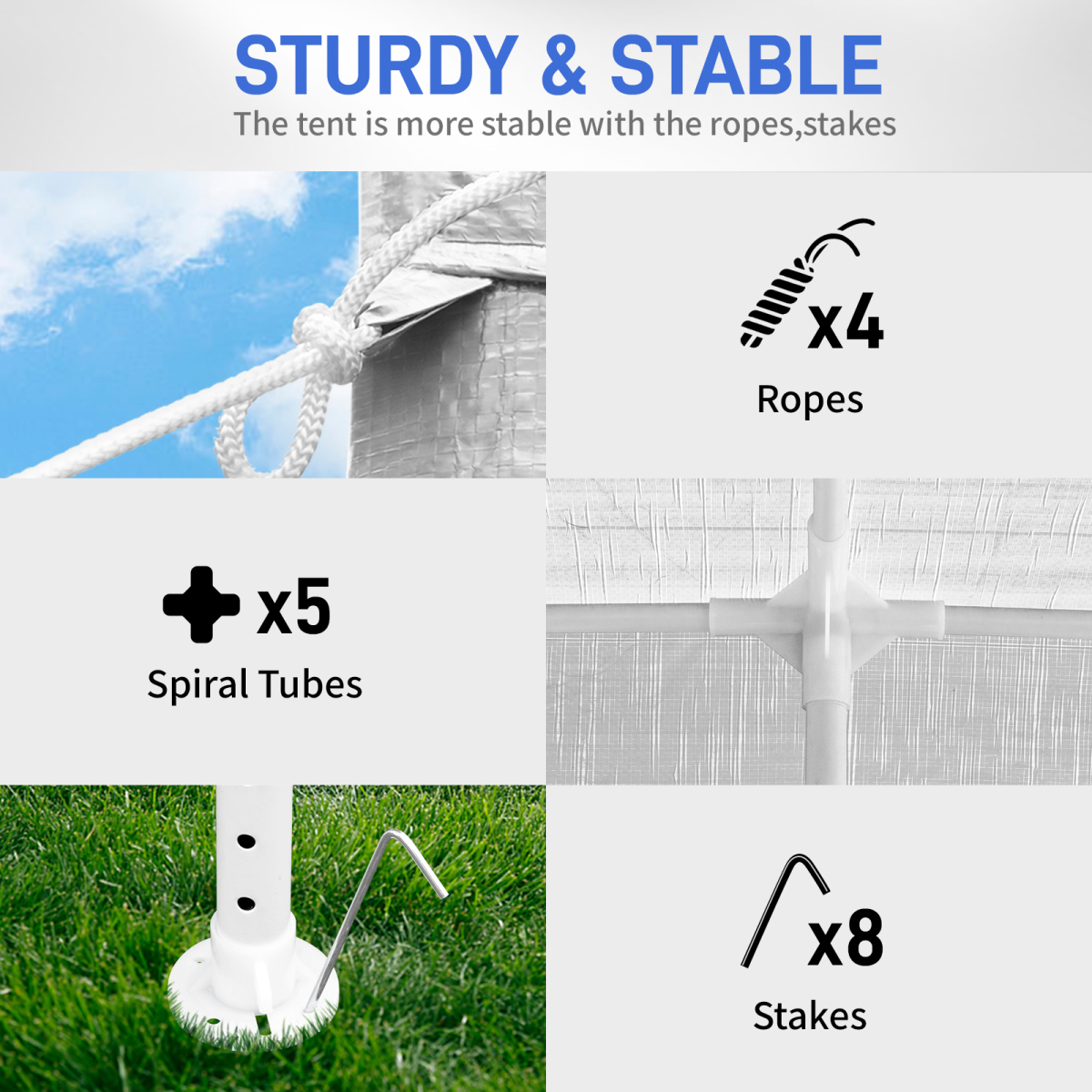 3 x 3m Four Sides Portable Home Use Waterproof Tent with Spiral Tubes White