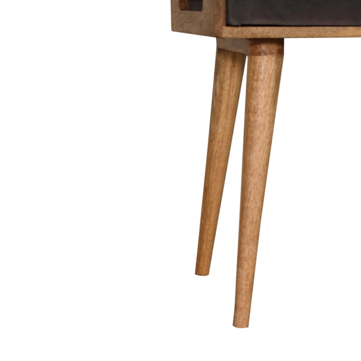 Artisan Furniture Solid Mango Wood Grey Velvet Tray Style Footstool