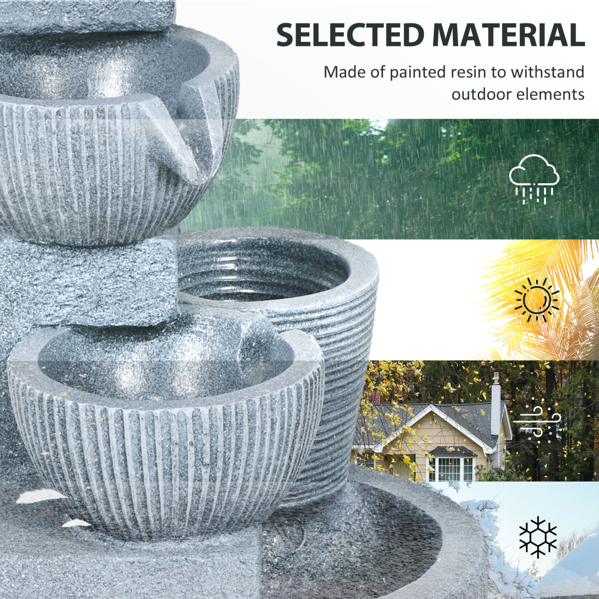 Outsunny Outdoor Water Fountain, Waterfall Fountain with LED Lights