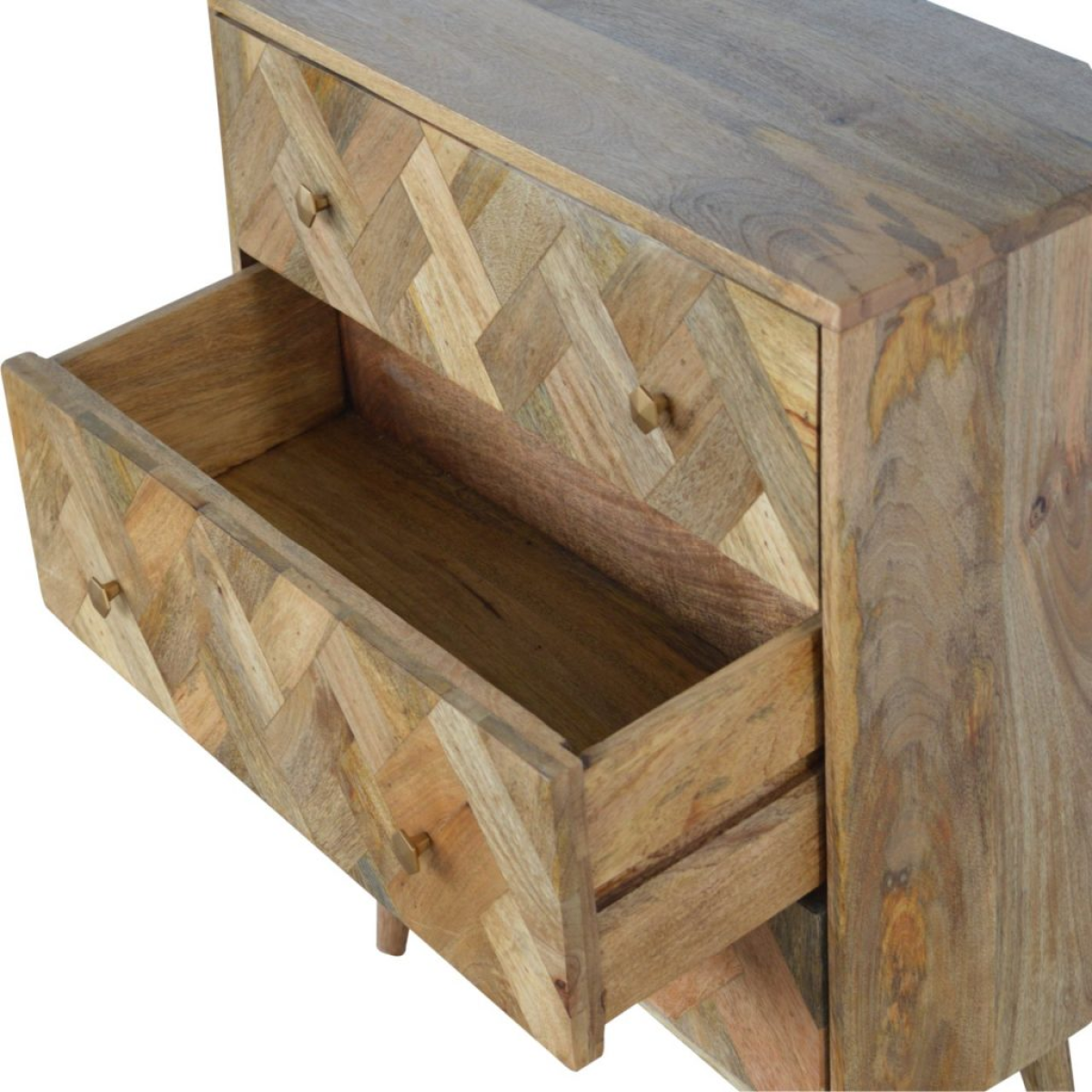 Artisan Furniture Solid Mango Wood 3 Drawer Zig-Zag Patterned Patchwork Chest
