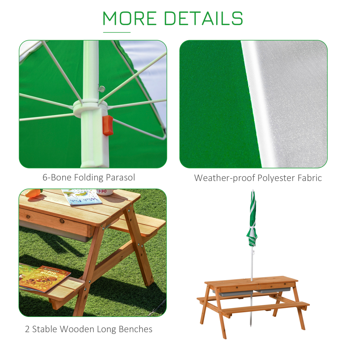 Outsunny Wooden Kids Picnic Table, Sand and Water Table with Benches, Brown