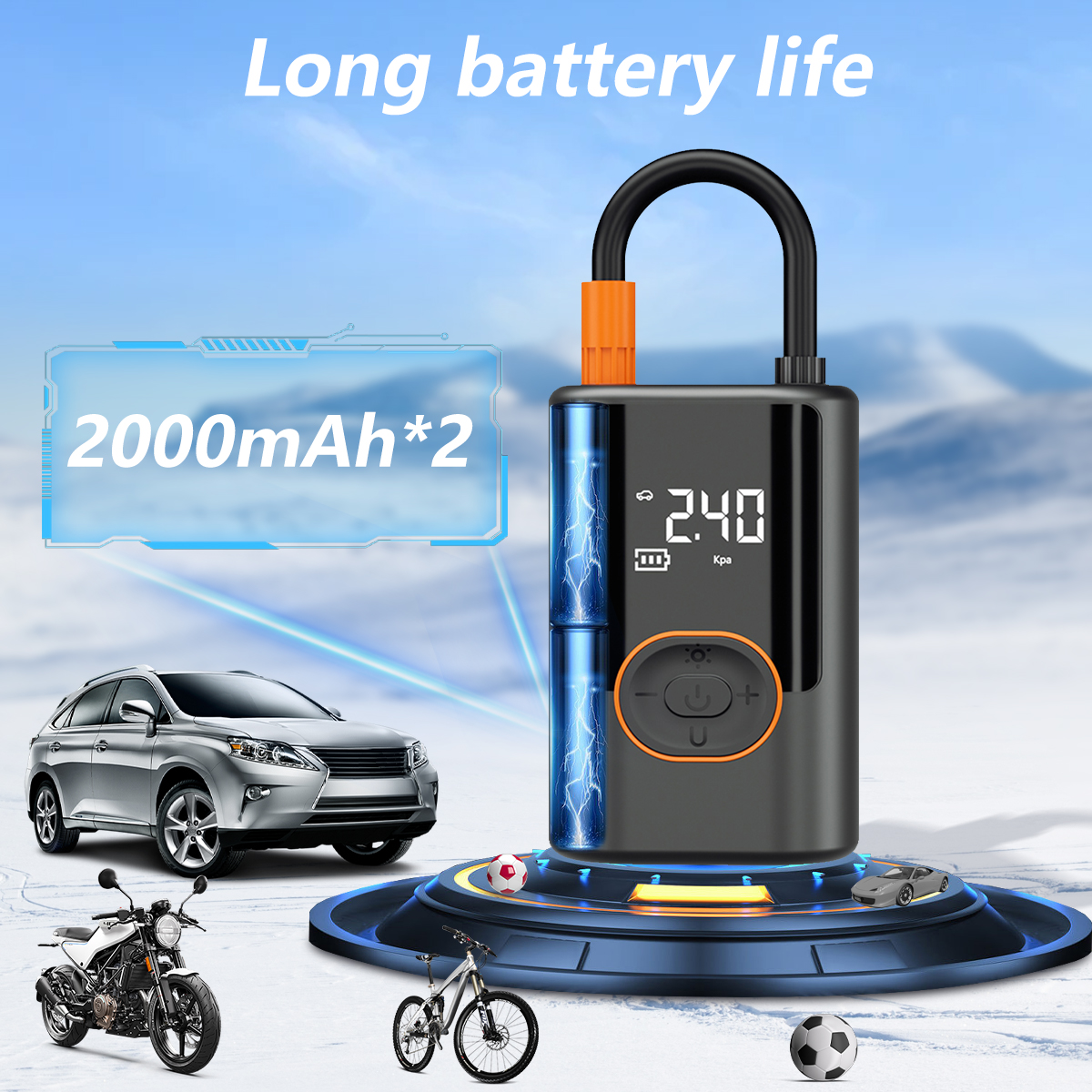 Portable large screen full touch screen car air pump wireless tire inflation pump car/motorcycle/bicycle/ball inflator air compressor pump