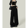Black Lace Stitching Wide-leg Casual Pants Women