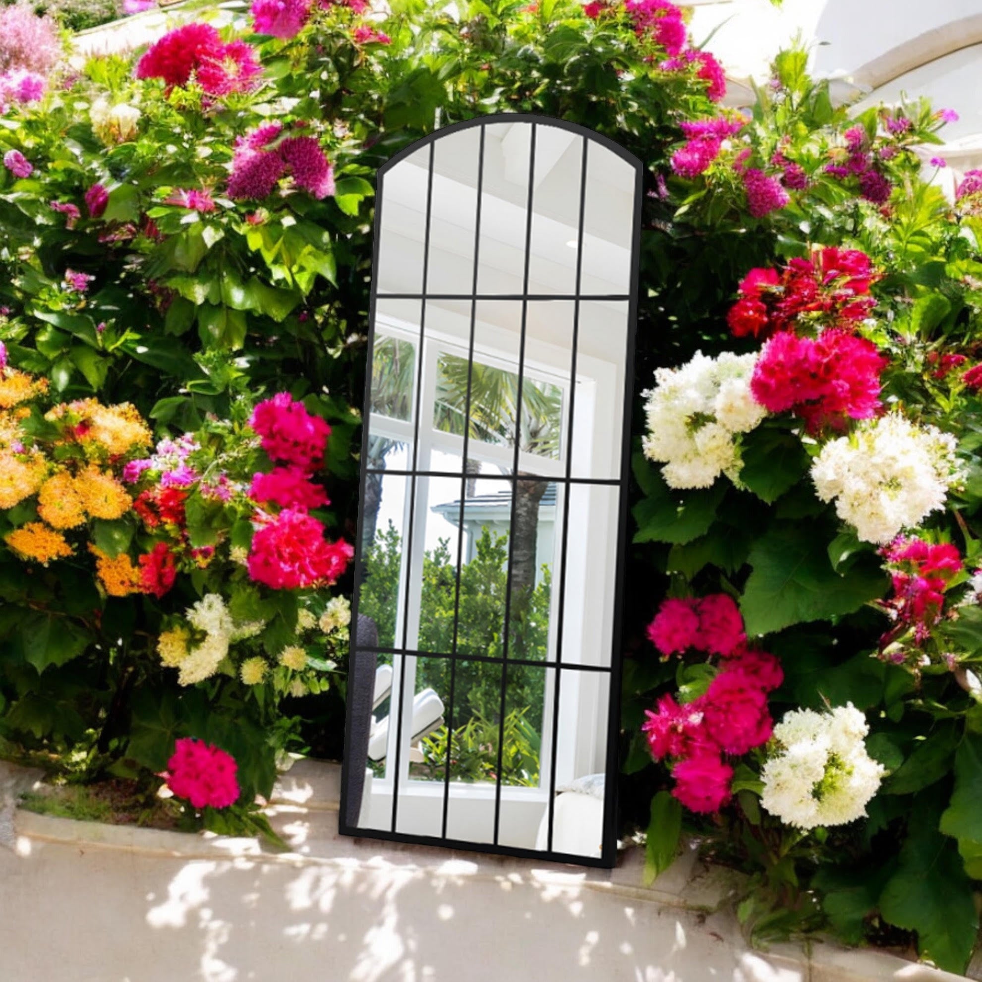 Decorative Garden Wall Mirror - Cast Iron/Metal - L2 x W75 x H170 cm - Black