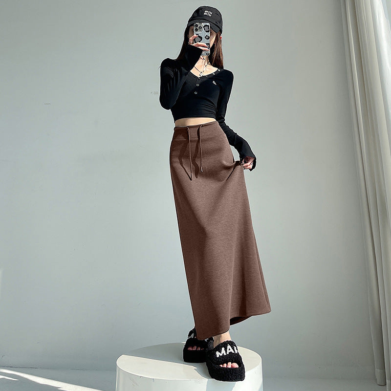 Gray Athletic High-waist Straight-leg Slit A-line Maxi Skirt