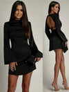 Autumn Elegant Fitted Waistband Satin Dress For Women Autumn Chic Slim-fit Sheath Skirt