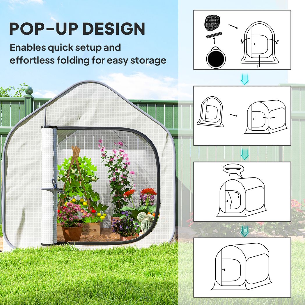 Outsunny Mini Pop Up Greenhouse w/ Reinforced PE Cover, Zipper Door